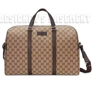 GUCCI brown BOSTON Original GG Canvas & Leather Carry-On Overnighter Duffel Bag